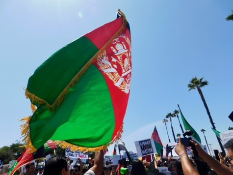 Protesters march in the streets of downtown to show solidarity with Afghanistan.