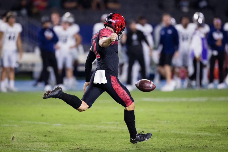 Matt Araiza was one of four Aztecs selected in the 2022 NFL Draft. He was selected by the Buffalo Bills in the sixth round. (Photo courtesy of Derrick Tuskan/SDSU Athletics).
