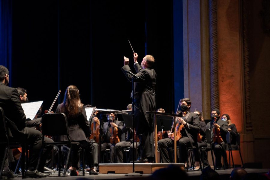 Composer Michael Gerdes led the symphony orchestra in their performance of Firebird Suite.