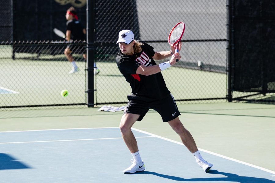 Johannes Seeman competes in a match during last years tennis season (Courtesy of