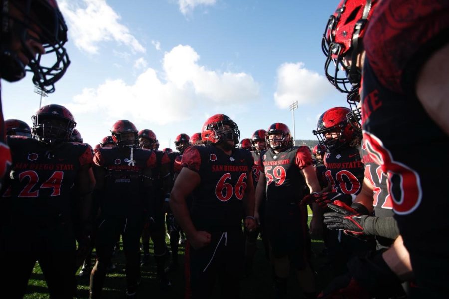 The Aztecs getting amped up before their game against Hawaii.