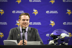 SDSU alum Kevin OConnell at a press conference for the Minnesota Vikings.