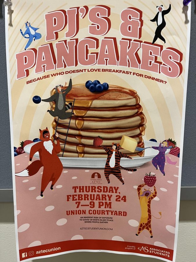 The poster for PJs and Pancakes advertised the main draw for Thursday, Feb. 24s event: breakfast.