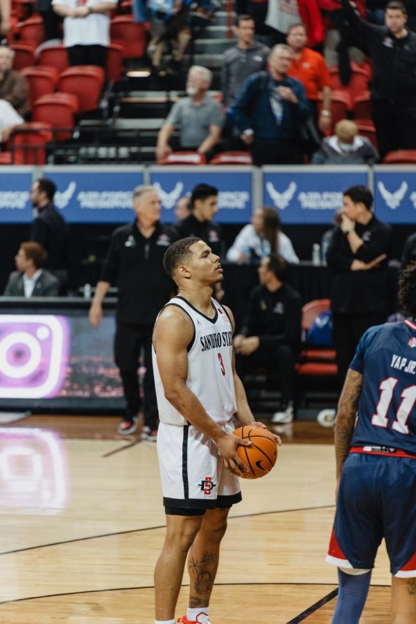 Matt Bradley (#3) setting up for a free throw against the Fresno State Bulldogs in the Mountain West Quarterfinal game.
