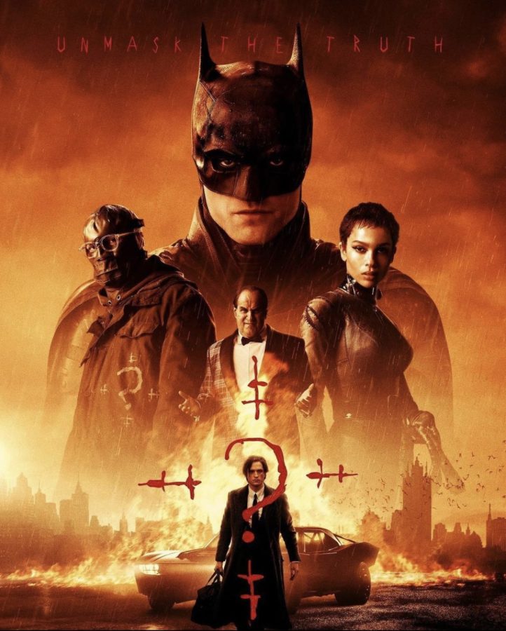 The promotional poster for The Batman features many iconic characters, including Catwoman, The Riddler, Penguin and the Caped Crusader front and center.
