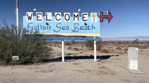Welcome sign to Salton Sea Beach, a once popular attraction now subject to climate destruction