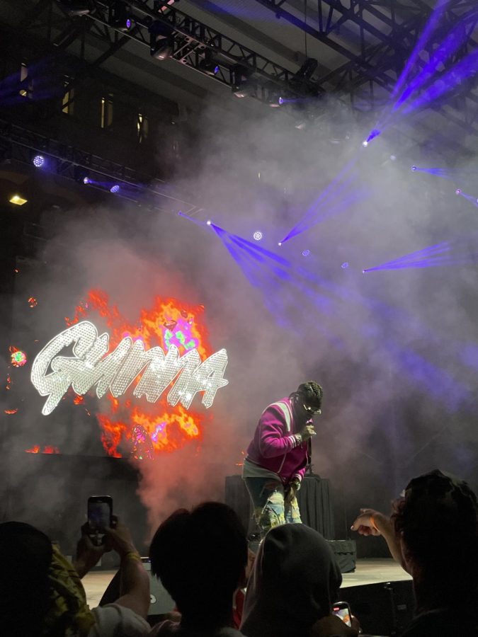 Rap superstar Gunna performs Poochie Gown as fans frantically pull out their phones to take a video of his entrance at the Cal Coast Credit Union Open Air Theatre on Friday, April 8.