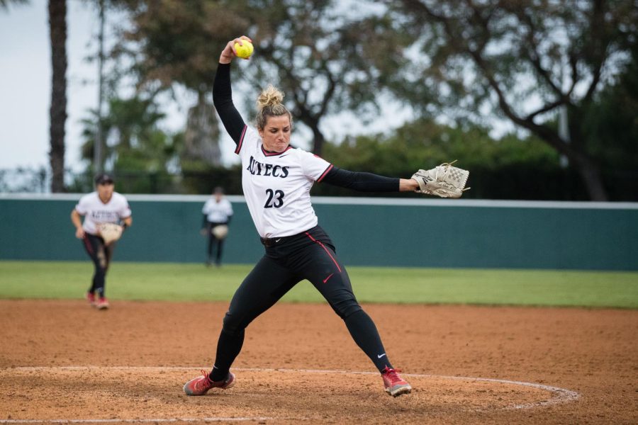 Maggie+Balint+has+been+dominant+all+season+for+SDSU%2C+and+she+dazzled+once+again%2C+striking+out+seven+Spartans+five+strong+innings+in+game+one+of+the+series.+