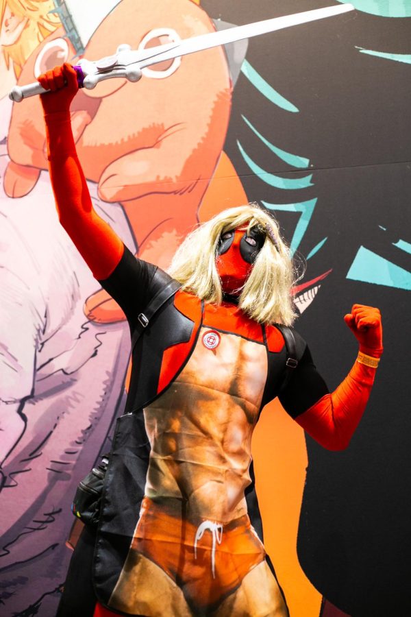 Deadpool dressed as He-Man