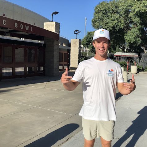 Strictly SoCal owner, Grant Haferkamp, wearing the Strictly SoCal trucker hat and new product, the Strictly SoCal t-shirt.