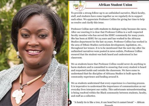 Professor LaShae Collins and the Afrikan Student Union Instagram post.