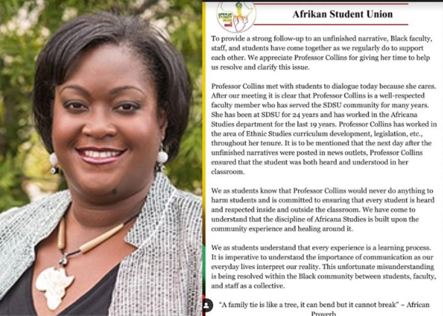 Professor+LaShae+Collins+and+the+Afrikan+Student+Union+Instagram+post.