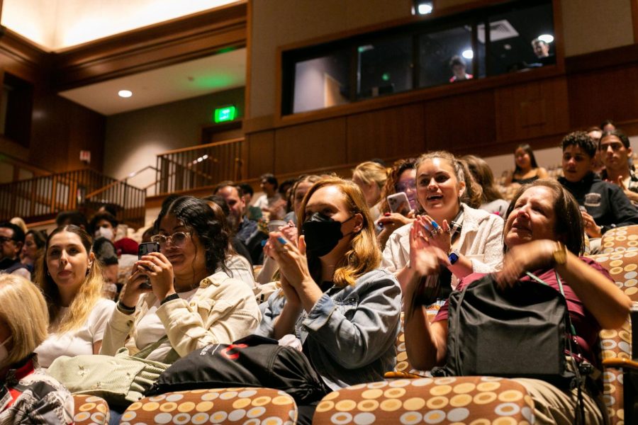 Students applaud in the Union Theatre while attending the JMS Screening Circle Film Series. 