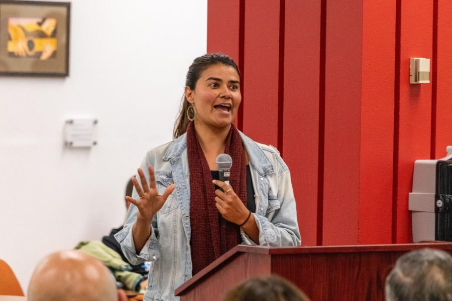 Founding student member of the Latinx Resource Center (LRC) Maricruz Carrillo discusses the efforts made to achieve the creation of the LRC at SDSU in the Love Library on Nov 29.