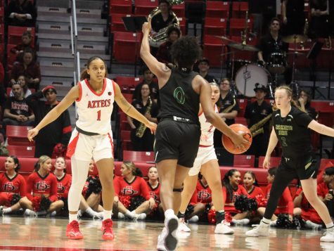 Sophomore Asia Avinger eyes her defensive assignment in a game versus Sacramento State on Dec. 17, 2022. 