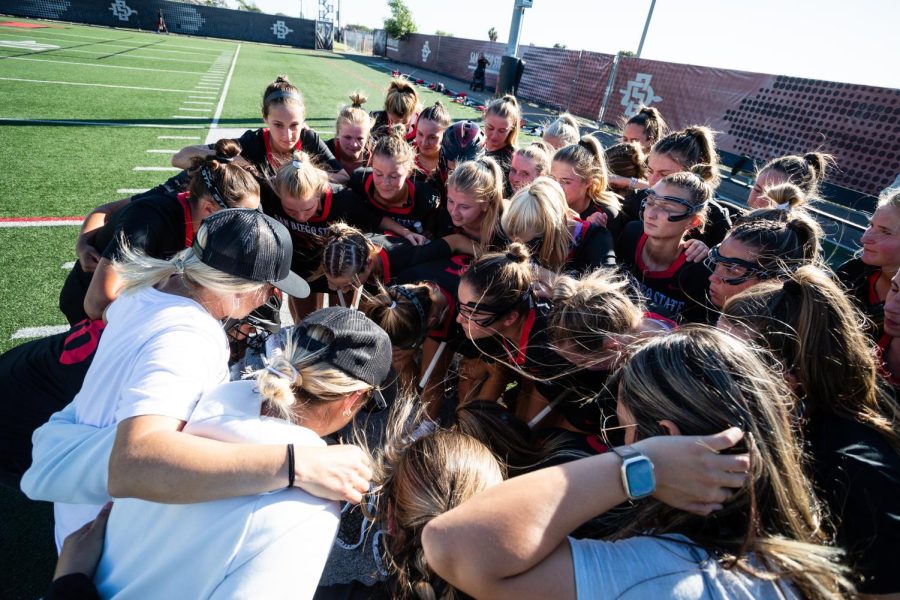 Aztec+lacrosse+team+huddles+before+a+game.+SDSU+lacrosse+will+be+moving+to+the+APc-12+following+the+conclusion+of+this+season+but+will+face+Pac-12+competition+in+2023.+