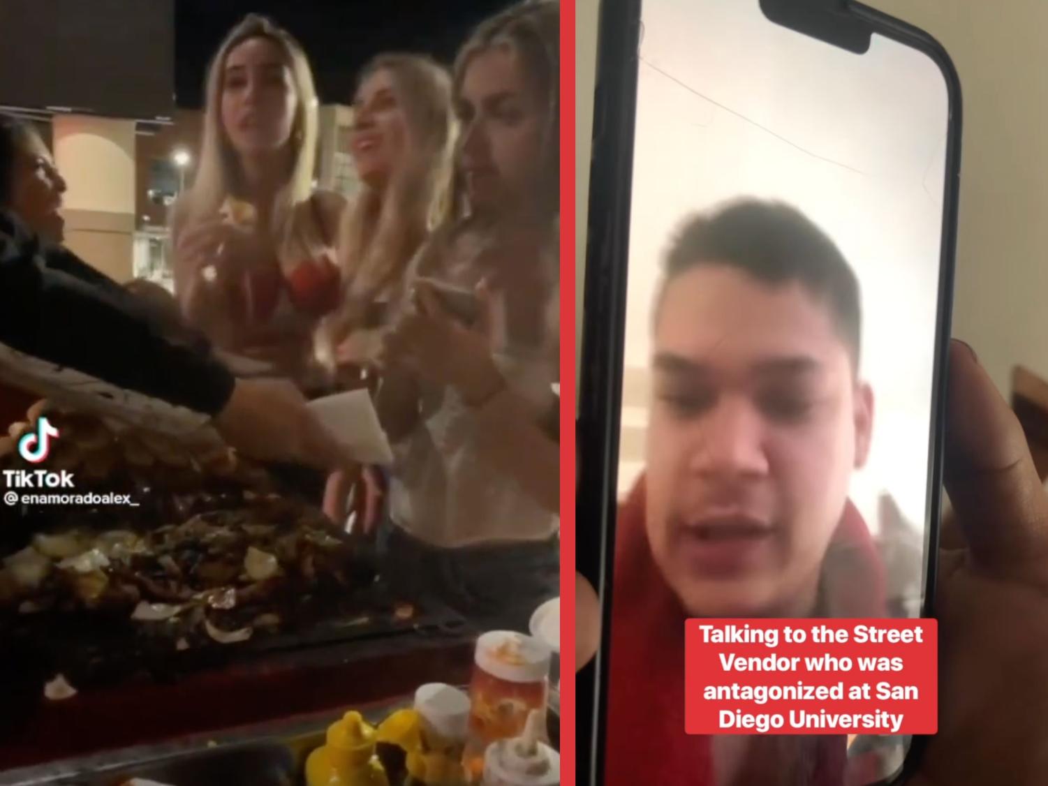 Screenshot of the viral TikTok video with over 200k views and Instagram video of the street vendor, Andres Arguelles Alvarez, describing his experience with the four women that argued with him.