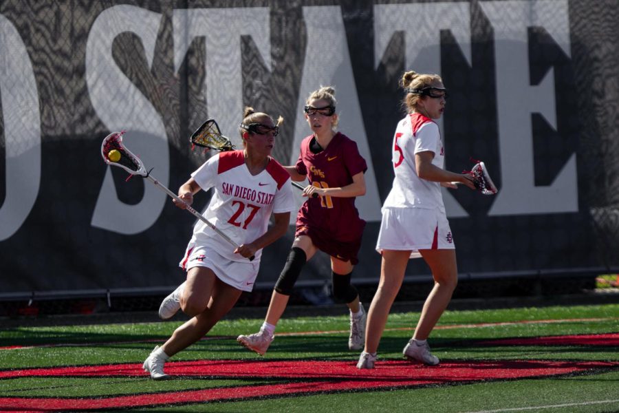 Junior attack Brook Waddell sans the field in an exhibition against  Claremont on Feb. 4, 2023. 