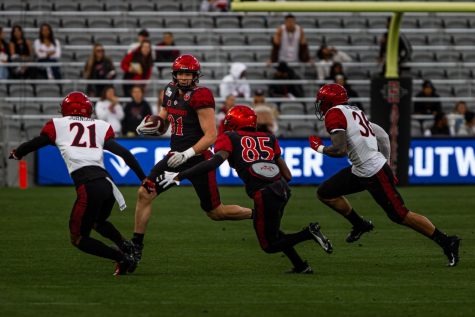 Senior tight end Mark Redman runs with the football during the SDSU Spring Football game on March 23.
