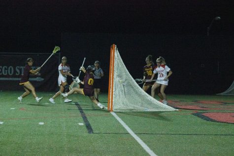 SDSU Lacrosse scores against Arizona State at the Aztec Lacrosse Field on April 21, 2023.