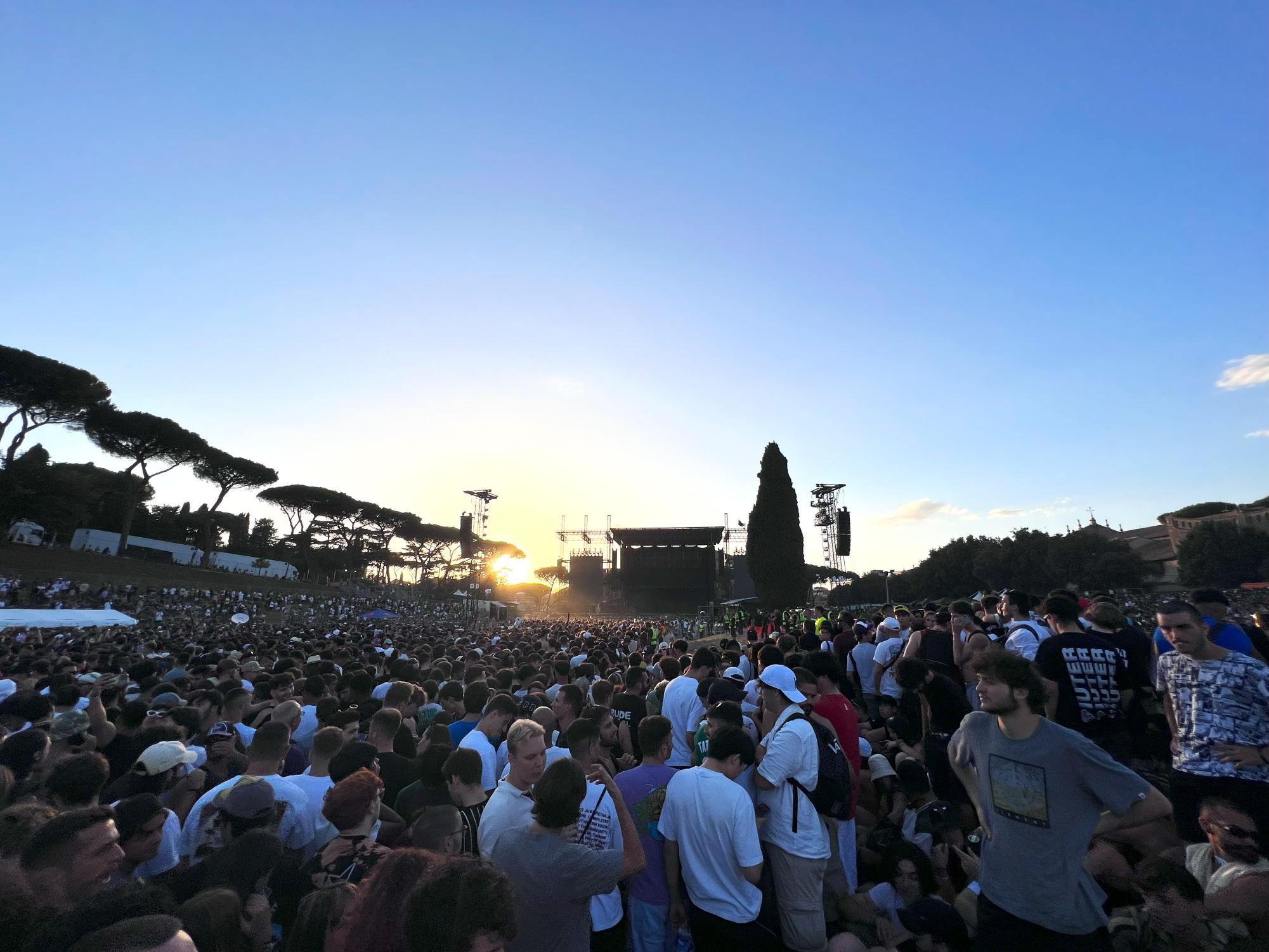A vast crowd gathered to watch Travis Scott perform at Circus Maximus in Rome on Aug. 7, 2023.