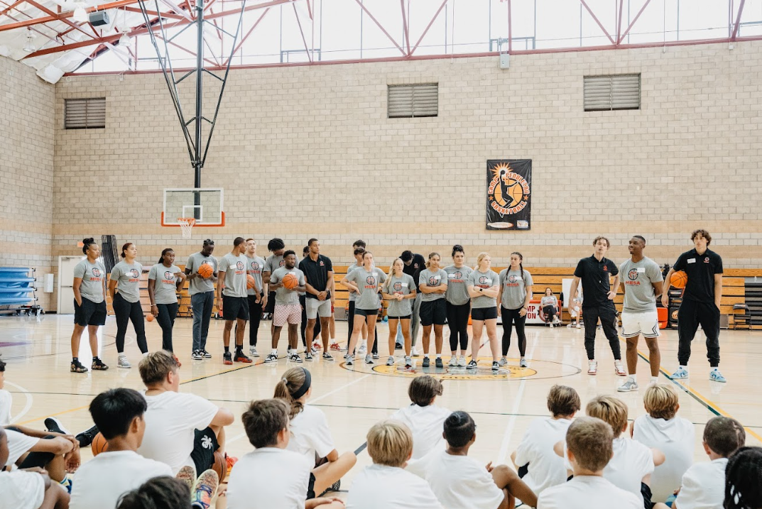 The MESA athletes answering questions from the kids of MCCS youth camp on July 22, 2023.