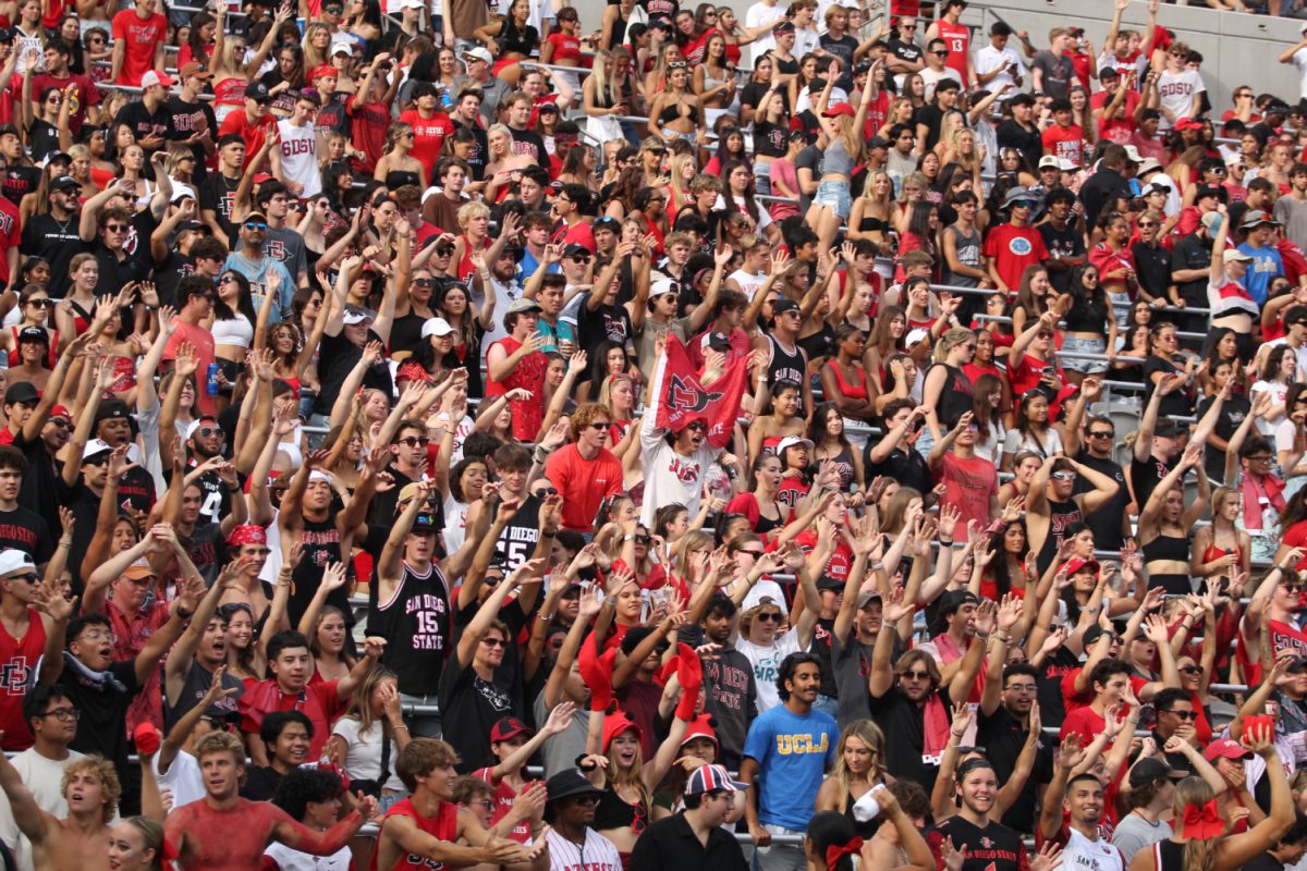 San Diego State students make noise during action at Snapdragon Stadium on Saturday, Sept. 9.