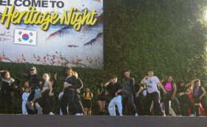 San Diego State Universitys Dance 383 class and SDSU Ignite perform their final number at Gallagher Square for the Padres Korean Heritage night pre-show on Sept. 19. 2023.