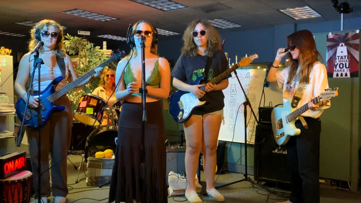 Cherry Knot performs their set at the Basement Beats session on Oct. 7 in the Daily Aztec newsroom.