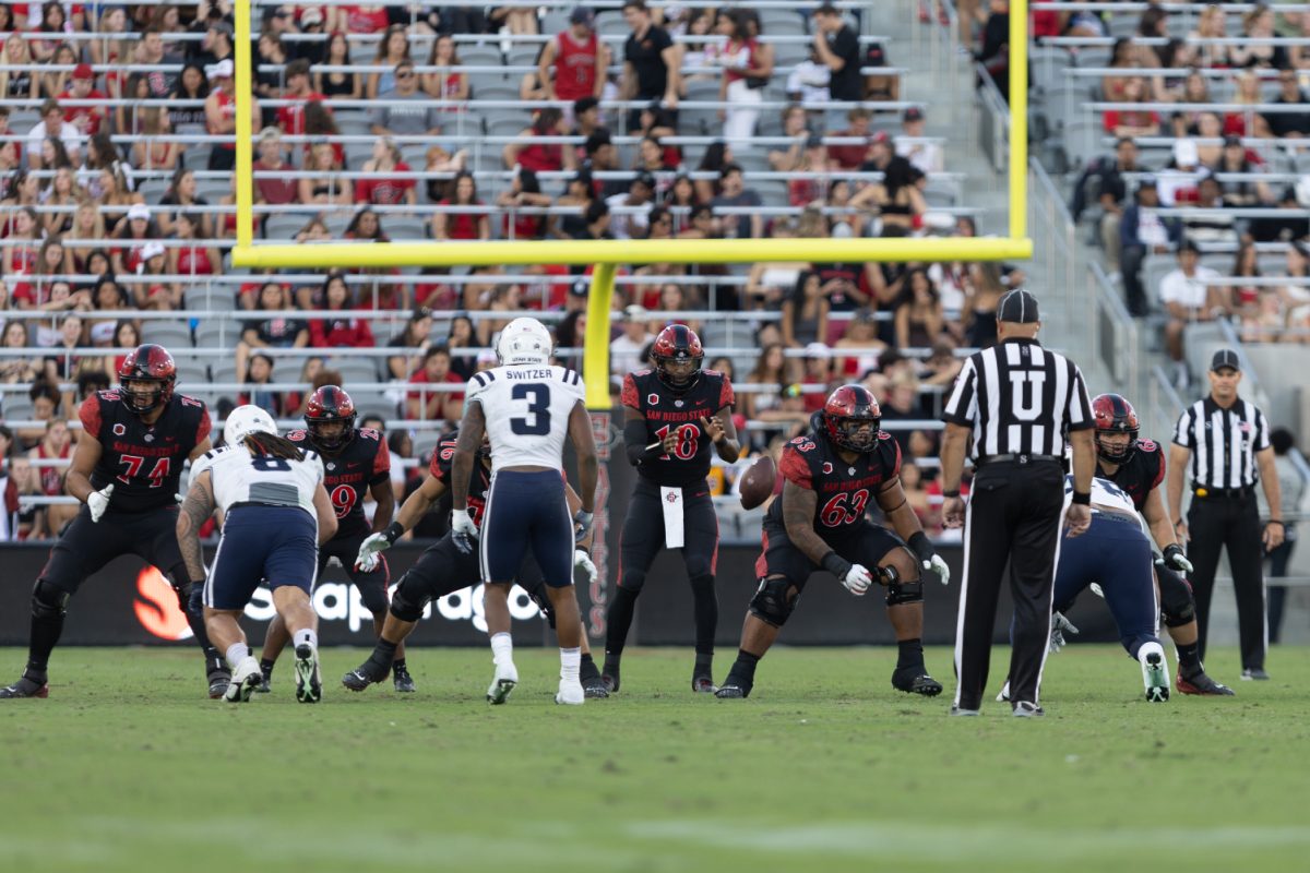 San Diego State quarterback Jalen Mayden takes the snap during the 2023 season at Snapdragon Stadium. The Aztecs are looking to keep their hopes for bowl qualification alive against Colorado State on Saturday.