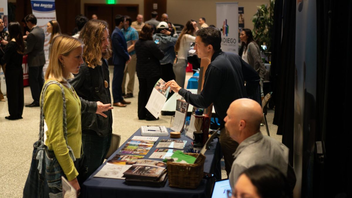 Students+gather+at+San+Diego+State+Universitys+annual+Spring+Career+and+Internship+Fair+on+Feb.+7%2C+2024.