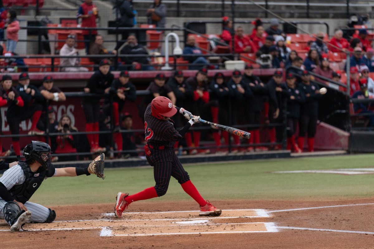 Freshman Infielder Finley Bates opens the Aztecs offensive efforts with a homerun in their clash against the UNLV Rebels.