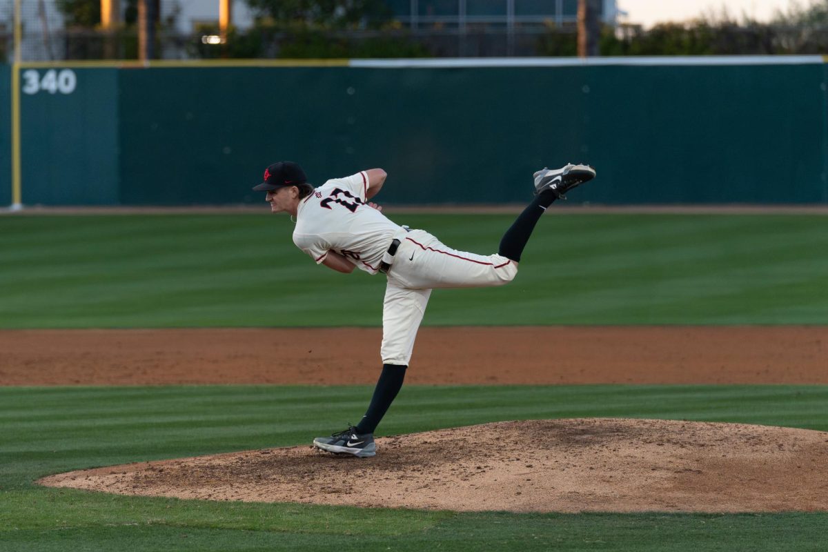 Freshman pitcher Chris Canavan takes the mound halfway through a game earlier this season at Tony Gwynn Stadium The Aztecs couldnt find their footing as they were dominated 19-5 by the New Mexico Lobos on Saturday, April 27. 