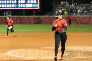 Last season, SDSU pitcher #99 Cassidy West delivered the final blow to a dominant 6-1 win over UC Santa Barbara on Feb. 10, 2024. 