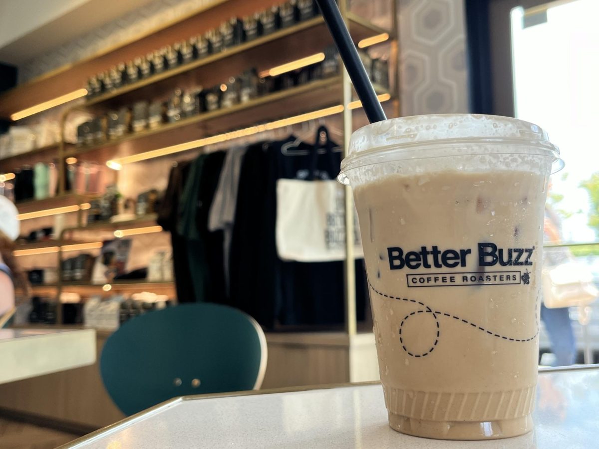 A mint infused iced coffee from Better Buzz accompanies a student study session at the Mission Gorge location in San Diego.