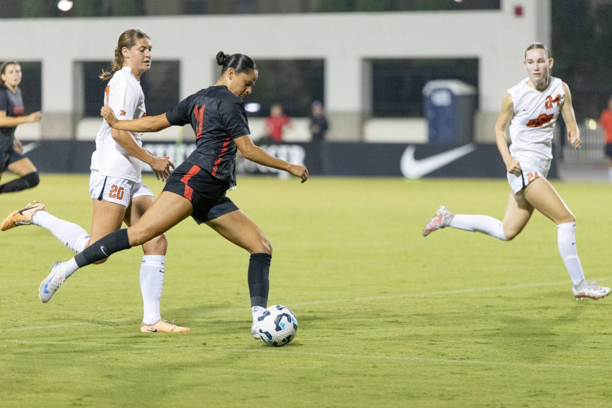 San Diego State midfielder Denise Castro dribbles into the box and squares up for a shot earlier this season at SDSU Sports Deck.