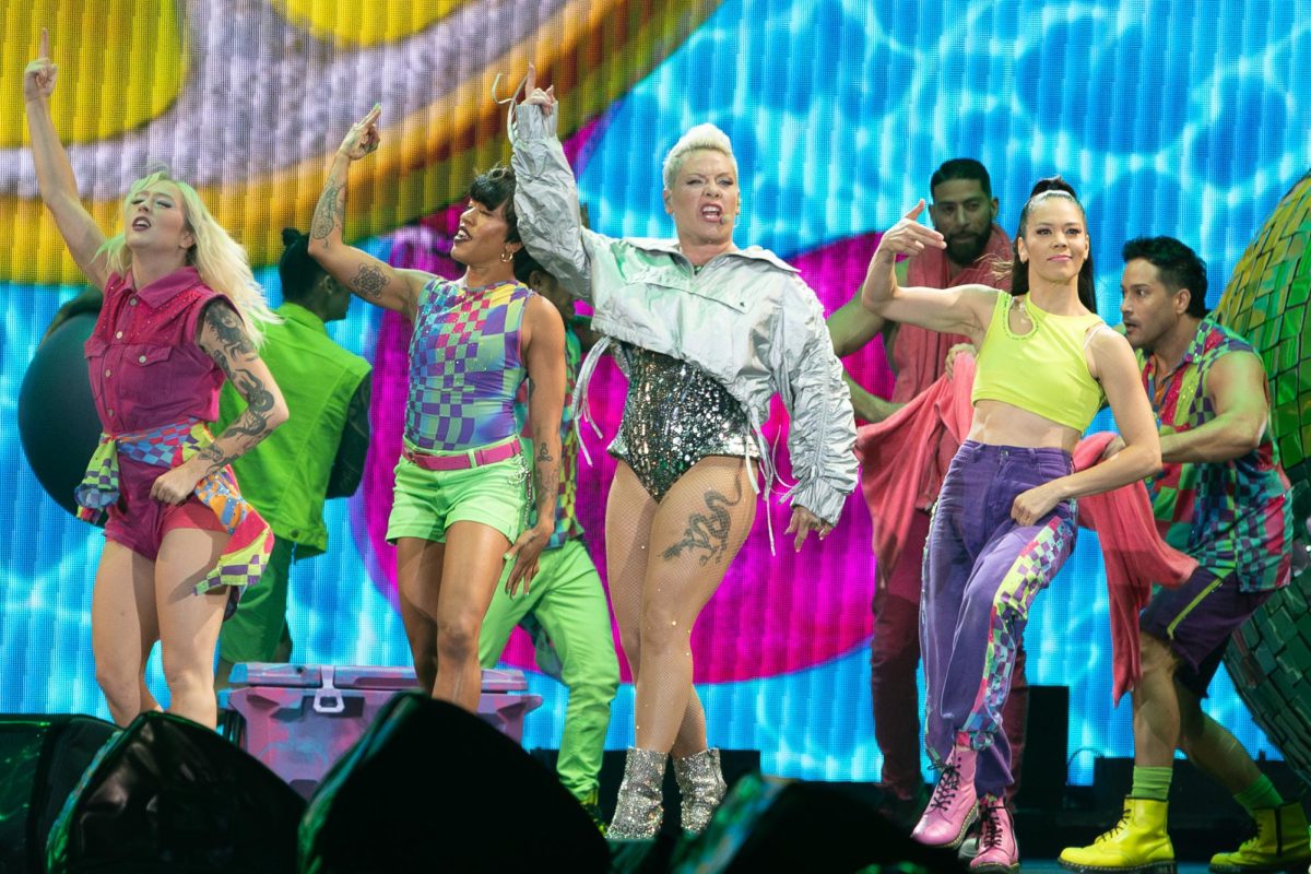 P!NK shows some dance moves and attitude while performing at Petco Park in San Diego on Wednesday, Sept. 11.