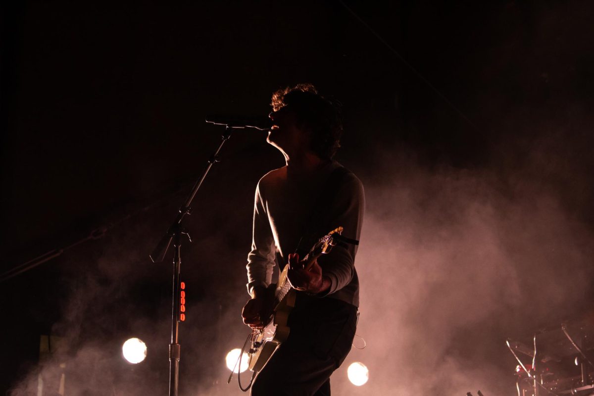 Braeden Lemasters, singer and guitar player for Wallows jams out during a song at the Cal Coast Credit Union Open Air Theater, at SDSU on Tuesday, Sept. 10, 2024.