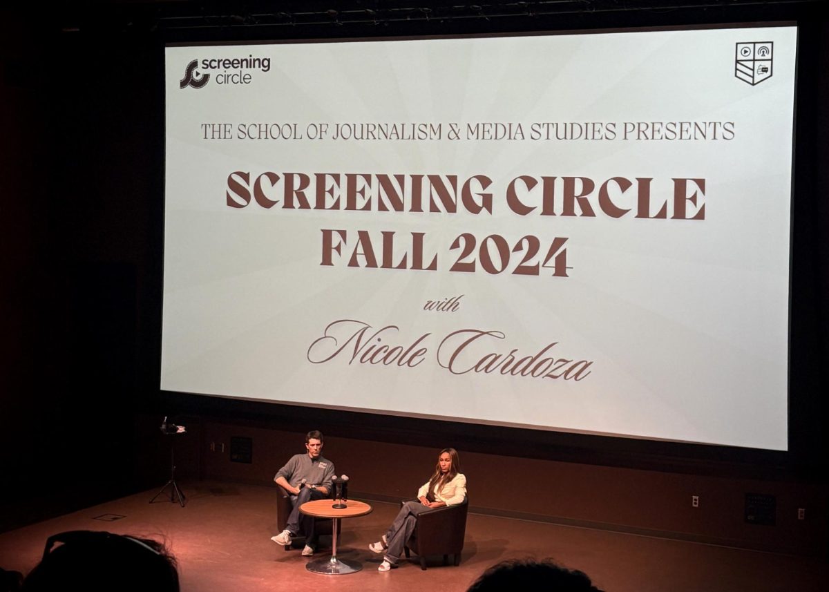 Nicole Cardoza sits with Dr. Temple Northup for the Q&A session of the night on Oct. 22, 2024.