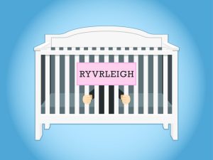 Graphic of the name "Ryvrleigh" in a crib.