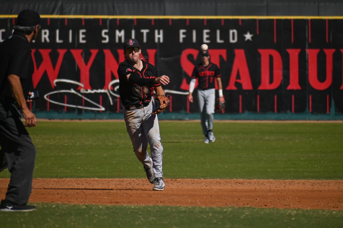 Sophomore Finley Bates fields the ball to first base