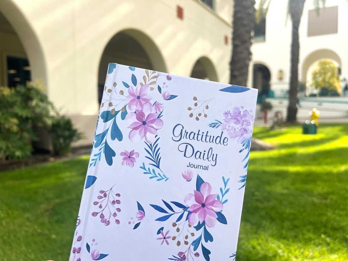 Image of a gratitude journal near the Conrad Prebys Aztec Student Union.