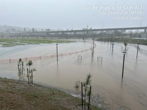 Camera captures the image of water flooding the field on Monday, Jan. 22.