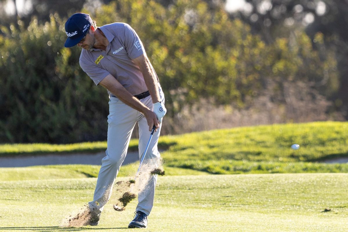 Lanto Griffin hits his golf ball down the fairway at the Farmer's Insurance Open at Torrey Pines Course in San Diego on Thursday, Jan. 23, 2025. Griffin ends the tour in ninth place along with five other players..