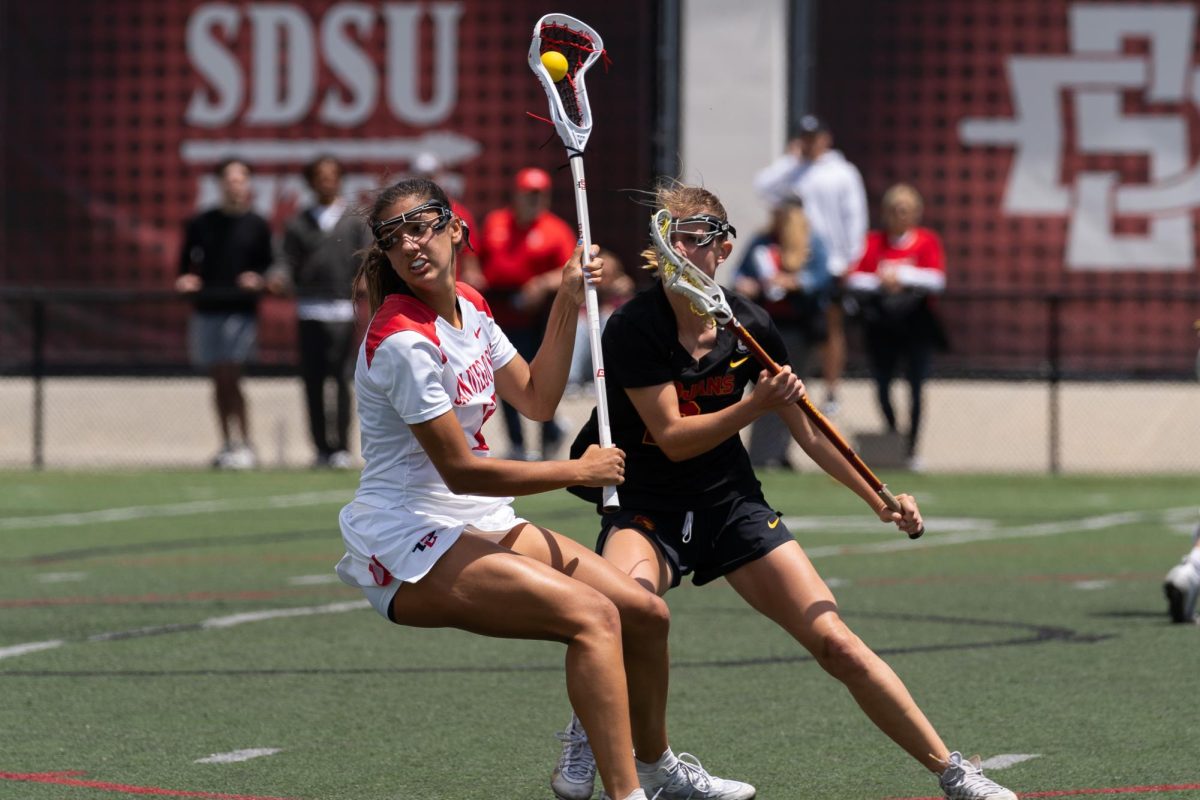 San Diego State sophomore attacker Frankie Garcia looks to get past a USC Trojans defender during a game last season 