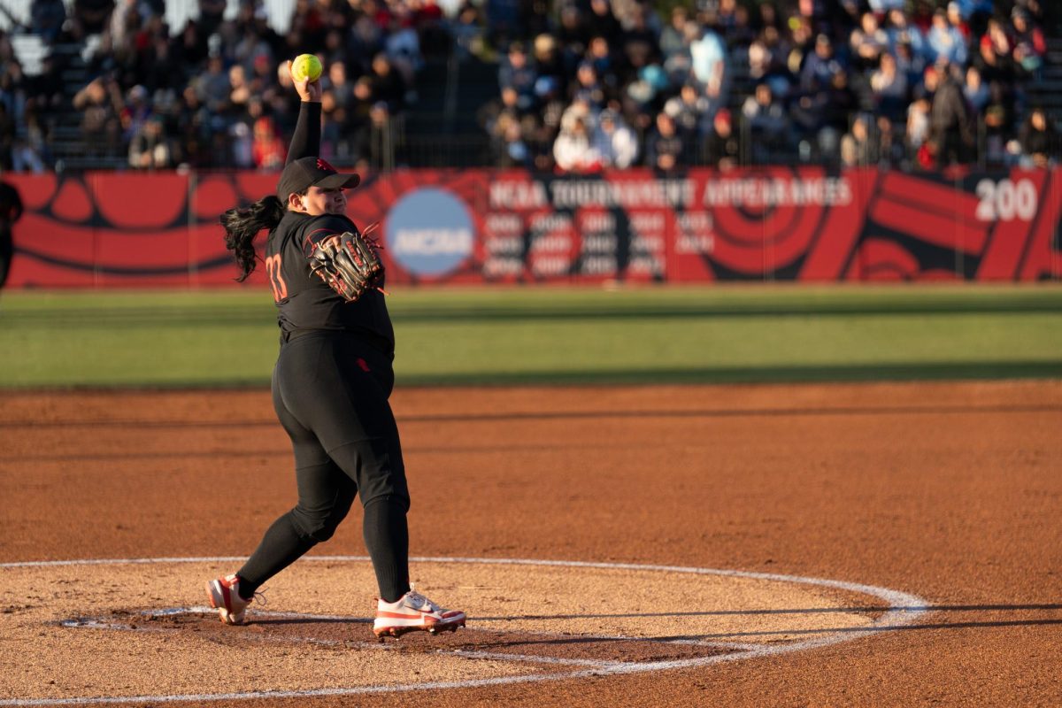 San Diego State senior pitcher Dee Dee Hernandez pitches against the UCLA Bruins in a 5-0 loss on Mar. 9, 2025, at Aztec Softball Stadium