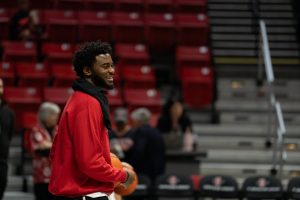 Senior guard Reese Waters pre-game before the Aztecs contest against New Mexico at Viejas Arena on Tuesday, Feb. 25, 2025 