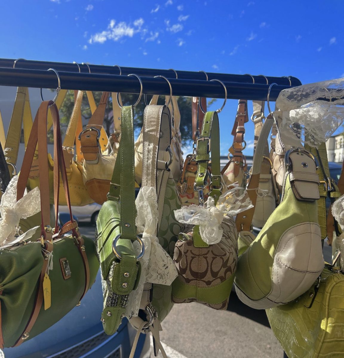 Purses on display at the Day to Day Vintage Market.