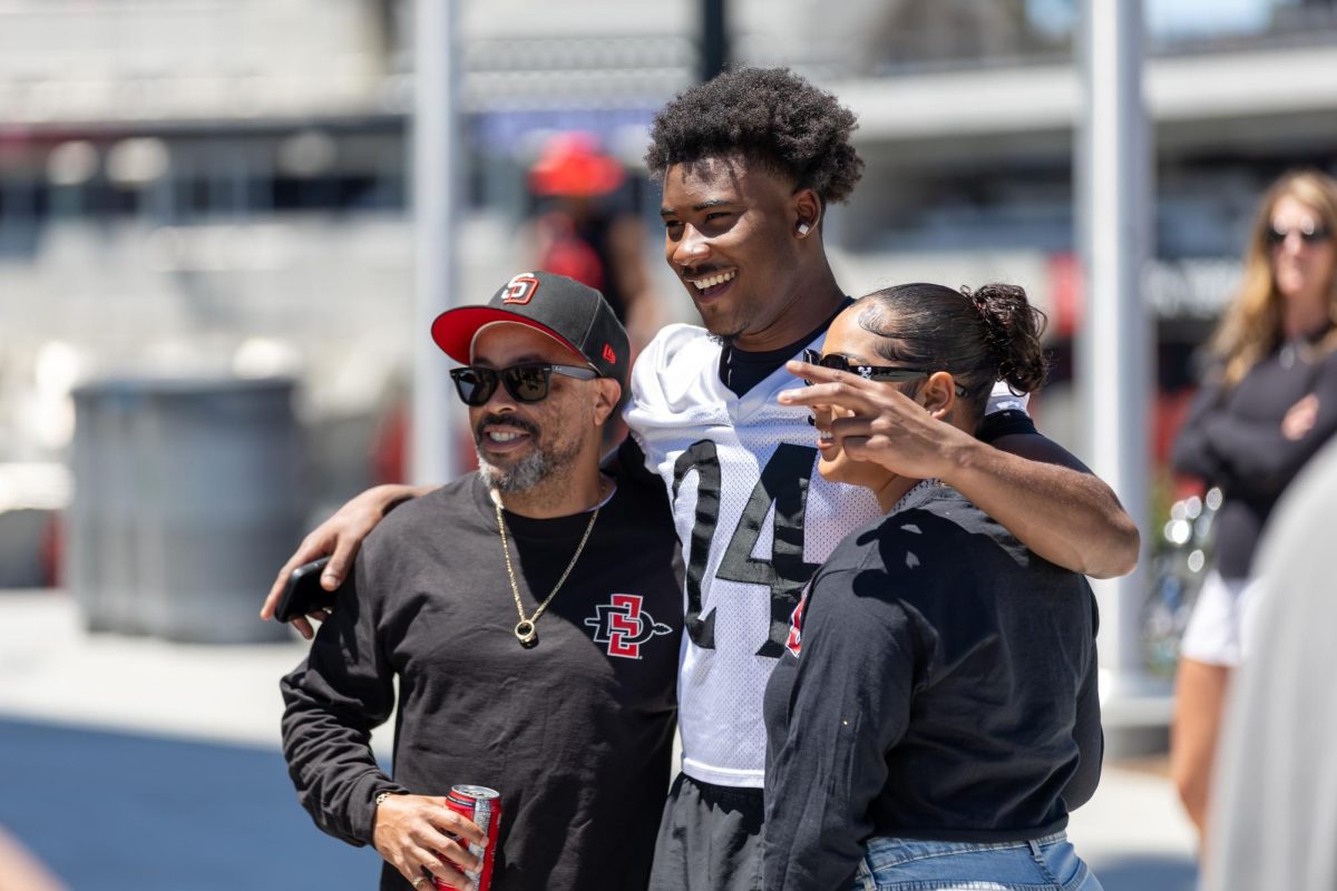 San Diego State football players interact with family and fans at Snapdragon Stadium on April 19th, 2025.