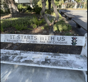 One of the benches near Student Services West at San Diego State University. Courtesy of the contributor.